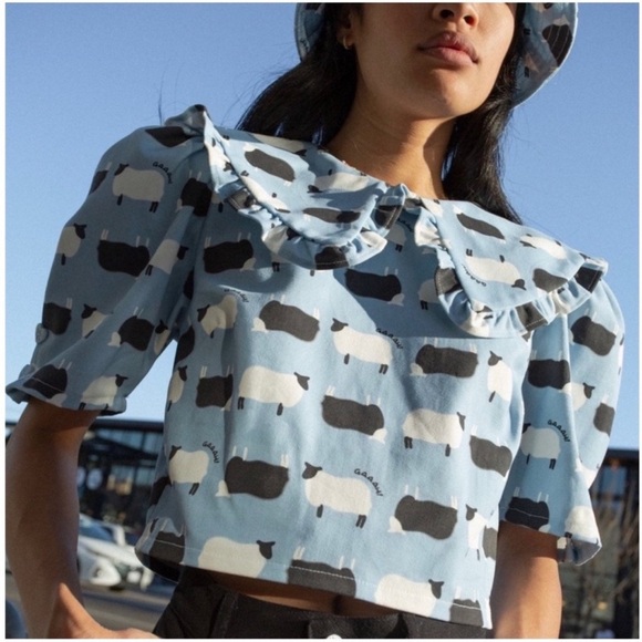 Lisa Says Gah Tops - NWT Lisa Says Gah Wendy Counting Sheep Sheep Short Sleeve Blouse